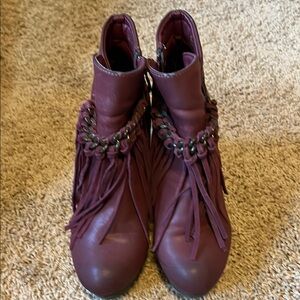 Women's Burgundy Sbicca Fringe Ankle Boots
